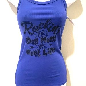 Woman’s Rockin the dog mom and aunt life scoop neck tank top.